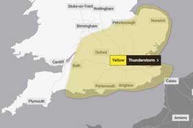 A yellow weather warning has been issued for thunderstorms in Portsmouth and the south east, according to the Met Office. 