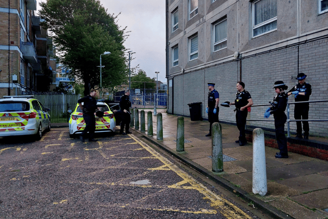 Officers were deployed to Tipton House and Edgbaston House in Somers Town, Portsmouth, following reports of persistent drug use and anti-social behaviour.