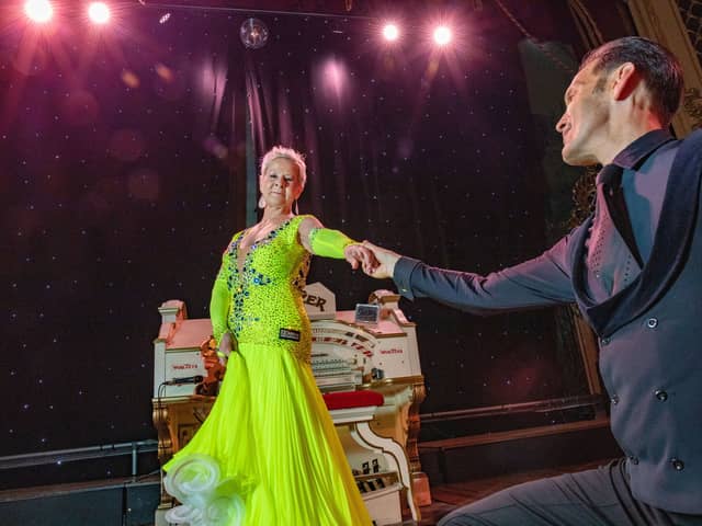 Terri Picton-Clark and dance partner Glenn Badham at the world-famous Blackpool Tower Ballroom