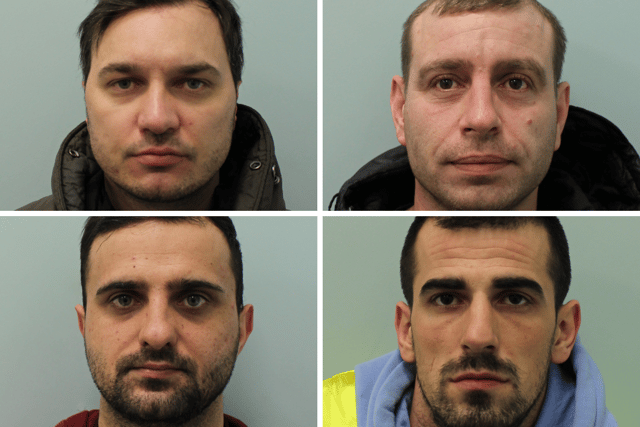 Five men have been convicted for smuggling large amounts of cocaine in banana boxes through Portsmouth International Port. From left: Petko Zhutev, Olsi Ebeja, Gjergji Diko and Bruno Kuci.