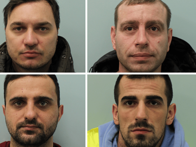 Five men have been convicted for smuggling large amounts of cocaine in banana boxes through Portsmouth International Port. From left: Petko Zhutev, Olsi Ebeja, Gjergji Diko and Bruno Kuci.