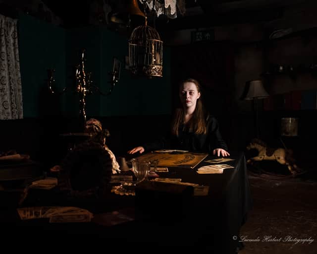 Molly Winston as Mme Mary Wade in the Bathtub Bride show at Blackpool Tower Dungeons