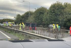 Pictures have captured the scary crash on the A27 yesterday which resulted in one person with serious injuries and a road closure in place.