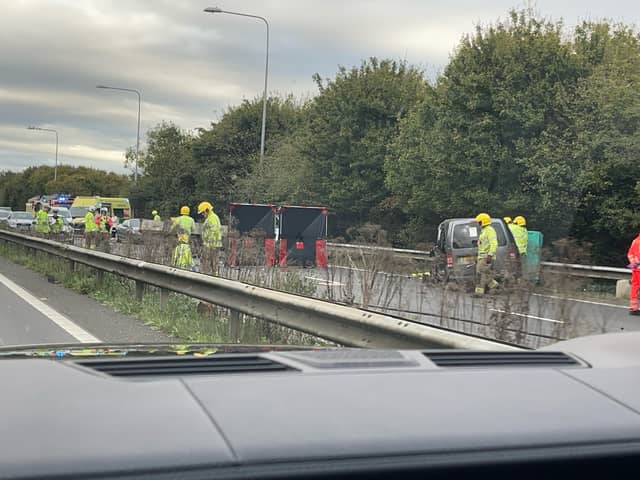 Pictures have captured the scary crash on the A27 yesterday which resulted in one person with serious injuries and a road closure in place.