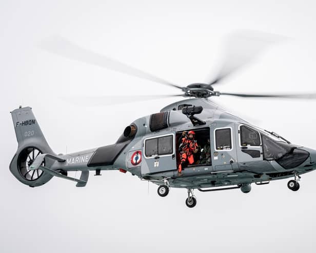 Undated handout photo issued by Prefecture Maritime de la Manche et de la mer du Nord of a French navy helicopter H160 based in Maupertus, Normandy, which was scrambled for a rescue mission after a woman died after going overboard from a cruise ship off the Channel Islands. 

Photo credit should read: Prefecture Maritime de la Manche et de la mer du Nord /PA Wire