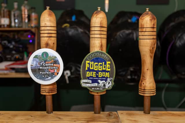 The recently-brewed 'Cams Roadworks' pale ale, named after the long-running local talking point. Picture: Mike Cooter (121024)