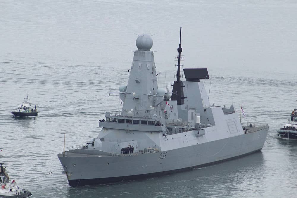 HMS Dauntless leaving Portsmouth ahead of Exercise Strike Warrior, where she will join up with HMS Prince of Wales and other forces in the North Sea.