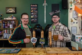 Co-owners of The Porticullis Taphouse, Phil Stenning (43) and Brewer Elliott Carrington (31), have toasted the success of their brewing operation at The Portcullis Taphouse in Portchester. Most recently, they have launched a brand new pale ale which has been named after the Cams Hill Roadworks. 
Picture: Mike Cooter (121024)