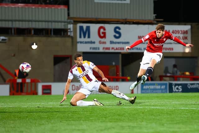 In-form ex-Pompey man Ben Tollitt earned Morecambe their first win of the season in Saturday's 1-0 success over Barrow. Picture: Morecambe FC