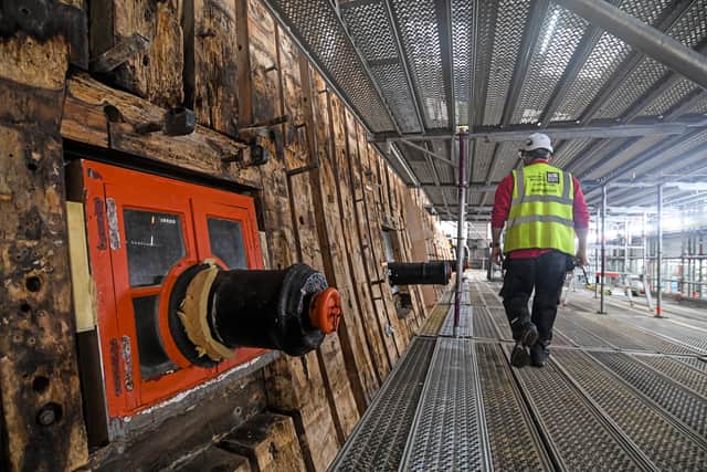 Pictured: Shipwright's work on the conservation of HMS Victory in Portsmouth Historic Dockyard.
