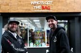 Jonathan Doidge, left, and business owner James Epps at the opening of Who's Got The Bag sweet shop in High Street, Gosport.