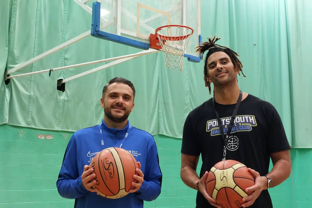 Jack Moore of City of Portsmouth College, and Craig Hughes, a coach at Portsmouth Force, announce the new Level 3 BTEC Elite Basketball Programme that will be on offer to students next year.