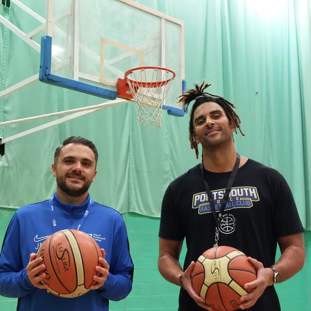 Jack Moore of City of Portsmouth College, and Craig Hughes, a coach at Portsmouth Force, announce the new Level 3 BTEC Elite Basketball Programme that will be on offer to students next year.