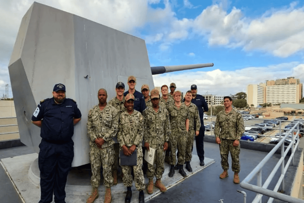 Two Royal Navy Petty Officers got to grips with a new gun which will be fitted to the Type 26 frigate HMS Glasgow. PO Dave Strachan and 'Tiny' Sanderson were involved in the trials.