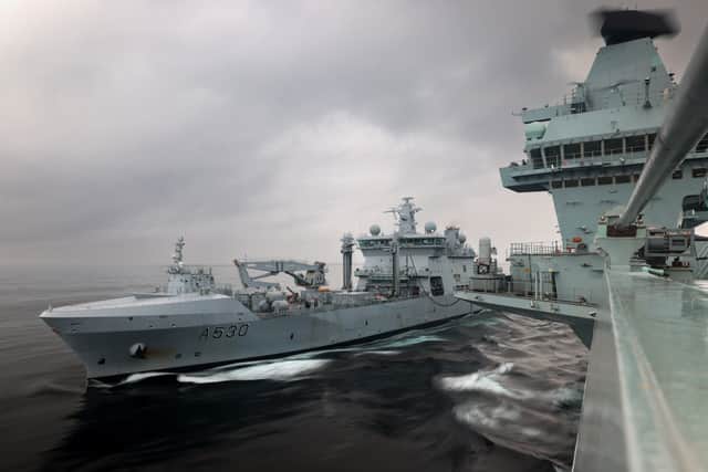 HMS Prince of Wales Replenish at Sea with HNoMS Maud for the first time during Exercise Strike Warrior in the North Sea.