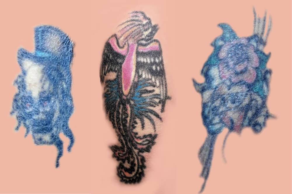 Hampshire Police have launched an appeal to try and identify a man who died earlier this year. 
Pictured: Distinctive tattoos on the man 