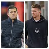 Pompey boss John Mousinho, left, and defender Conor Shaughnessy