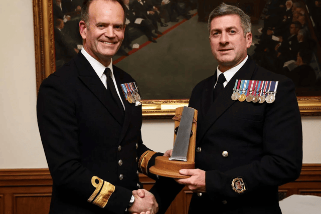 FAA Sailor of the Year WO2 Leon Cole with Rear Admiral Anthony Rimmington