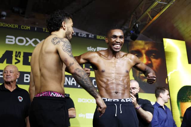Portsmouth's Michael McKinson at today's weigh-in ahead of his IBO title clash with South African Tulani Mbenge. Pic: Getty