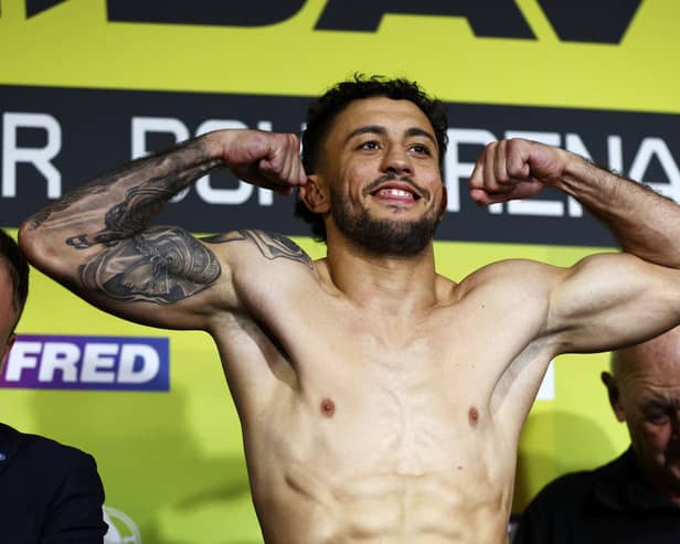 Portsmouth's Michael McKinson at today's weigh-in ahead of his IBO title clash with South African Tulani Mbenge. Pic: Getty