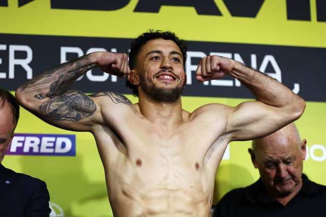 Portsmouth's Michael McKinson at today's weigh-in ahead of his IBO title clash with South African Tulani Mbenge. Pic: Getty