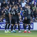 The Pompey players celebrate Freddie Potts' equaliser