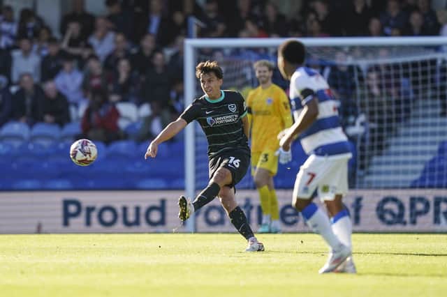 Tom McIntyre clears during an impressive performance in Pompey's 2-1 victory at QPR. Picture: Jason Brown/ProSportsImages