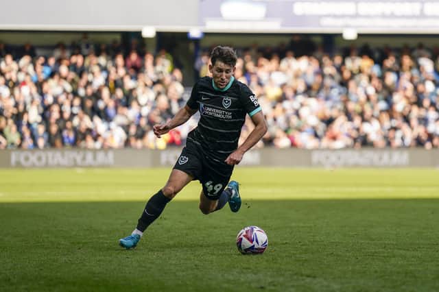 Pompey man of the match Callum Lang on the charge against QPR.