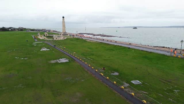 Clarence Esplanade closed for next phase of the sea defences with fencing also along the side of the new temporary footpath on Southsea Common