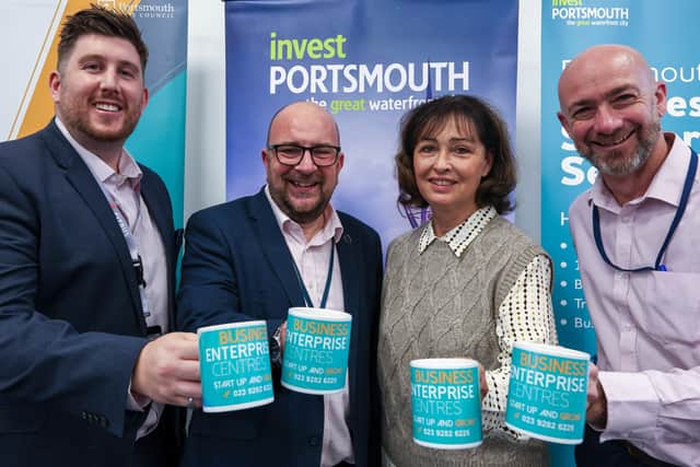 From left, Daniel O'Brien, then leader of the City Council, Cllr Steve Pitt, Janine Eales and Alan Lowe. Portsmouth City Council launch City Buildings Enterprise Centre, 1-6 Commercial Road, Portsmouth
Picture: Chris Moorhouse (161024-64)
