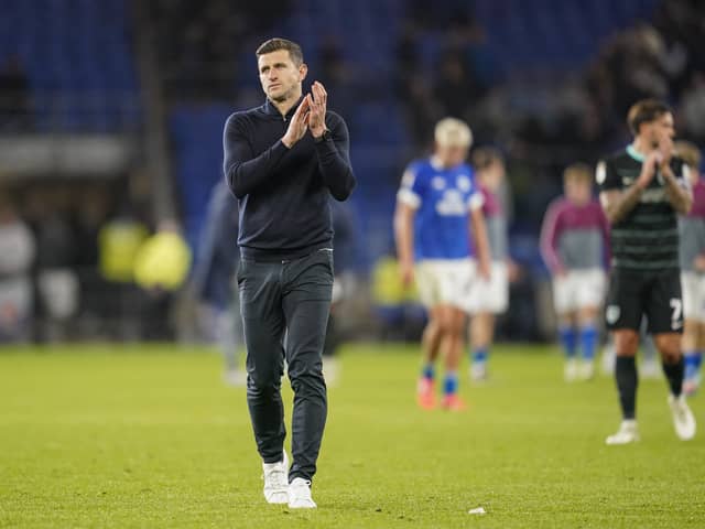 Pompey boss John Mousinho carried out a 40-minute inquest after the weak Cardiff City loss last night. Pic: Jason Brown/ProSportsImages