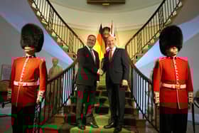 German planes will operate on British soil after a defence pact was agreed by the UK and Germany. Pictured is Defence Secretary John Healey (centre right) and his German counterpart Boris Pistorius before signing a new UK-Germany Defence Agreement at Trinity House in London.