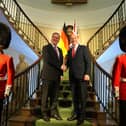 German planes will operate on British soil after a defence pact was agreed by the UK and Germany. Pictured is Defence Secretary John Healey (centre right) and his German counterpart Boris Pistorius before signing a new UK-Germany Defence Agreement at Trinity House in London.