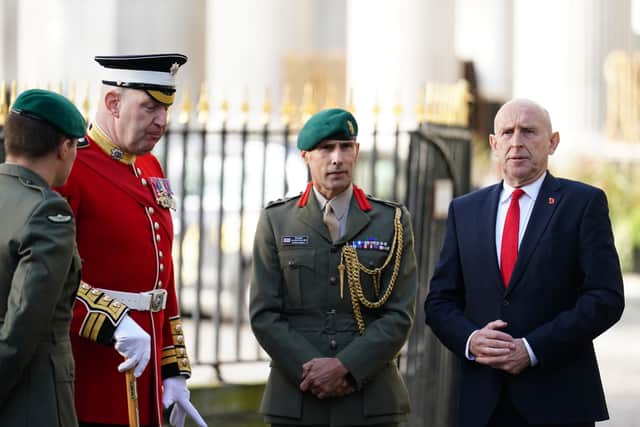 German planes will operate on British soil after a defence pact was agreed by the UK and Germany. Pictured is Defence Secretary John Healey before his German counterpart Boris Pistorius arrives to sign a new UK-Germany Defence Agreement at Trinity House in London.