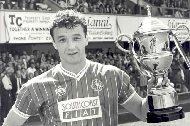 Barry Horne pictured with The News/Sports Mail Pompey Player of the Season trophy for 1987-88.