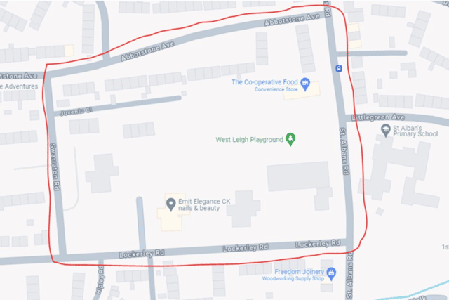 The dispersal order area for St Albans Road, Leigh Park.