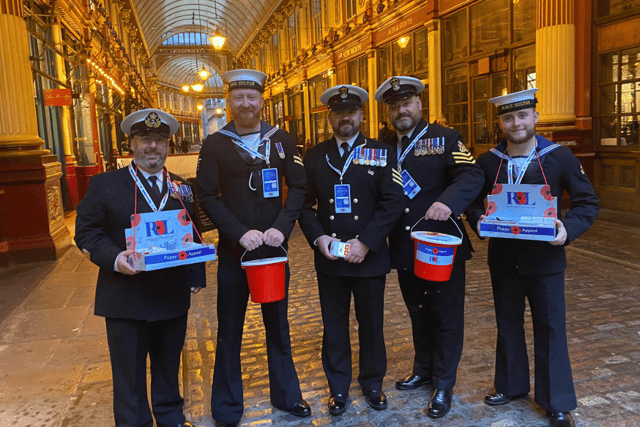 Marine and Air Engineers from HMS Sultan at Leadenhall Market for the Royal British Legion’s Poppy Appeal, during London Poppy Day 2023.