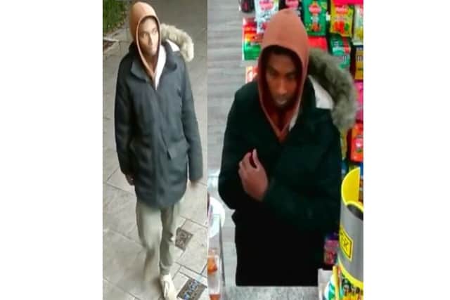 Between 10pm and 11pm on Thursday, October 31, a male entered Coleman’s Confectioners on Commercial Road and threatened staff with what appeared to be a small handgun or imitation firearm in an attempt to steal some cigarettes and cash.
The police have issued this image of a man they want to speak to.