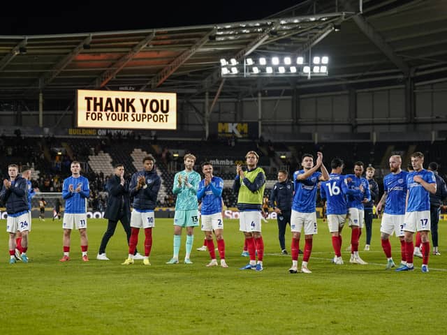 John Mousinho's men thanked the travelling Pompey fans following Saturday's 1-1 draw at Hull. Picture: Jason Brown/ProSportsImages
