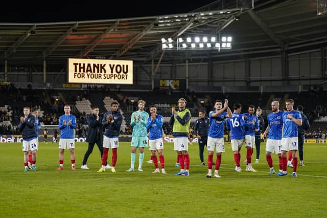 John Mousinho's men thanked the travelling Pompey fans following Saturday's 1-1 draw at Hull. Picture: Jason Brown/ProSportsImages