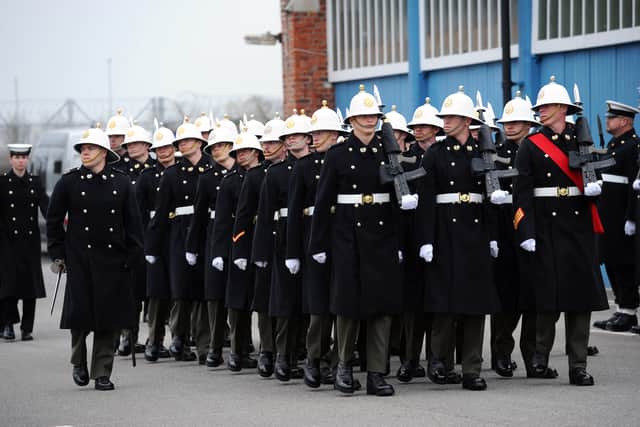 Portsmouth personnel training ahead of National Remembrance Services at The Cenotaph in London. Pictured are troops training at HMS Excellent on Whale Island.