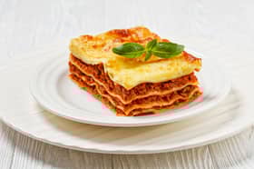 Lasagne, pasta, meat, cheese, Italian food, garnish, stock image