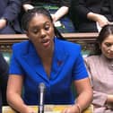 Conservative party leader Kemi Badenoch speaking during Prime Minister's Questions in the House of Commons. She claimed Labour did not address defence spending in their last October budget, but they did.