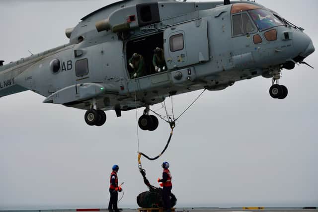 Pilots aboard HMS Queen Elizabeth have been undertaking aviation drills after leaving Portsmouth earlier this week.