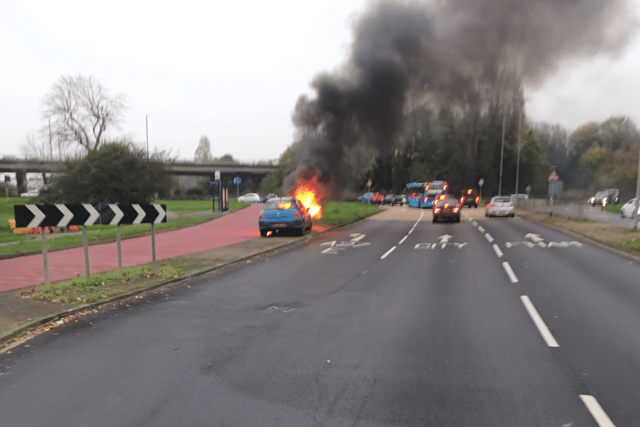 A car burst into flames in Donaldson Avenue, Cosham, Portsmouth, earlier this morning (November 8). Firefighters were scrambled after receiving several 999 calls.