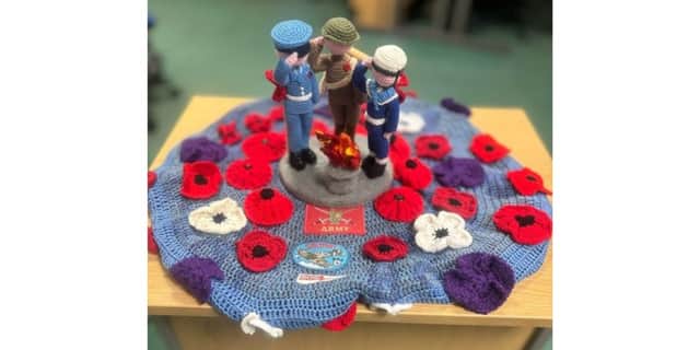 The Remembrance Day tribute by the Baffins Yarn Bombers was taken today but recovered by the police.