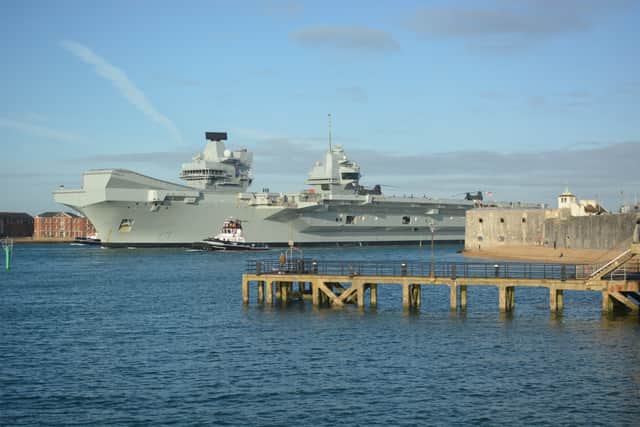 Defence secretary John Healey said both aircraft carriers are important to the UK's defence strategy. Pictured: HMS Prince of Wales sails from Portsmouth Naval Base for "planned training and engagement."