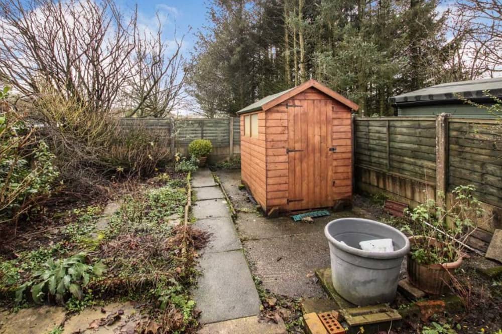 Leah's shed in her garden in Bolton, Greater Manchester.