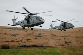 Merlin Mk4 helicopters from 846 Naval Air Squadron arrive at the camp in Devon ahead of the gruelling exercise.