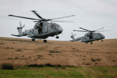 Merlin Mk4 helicopters from 846 Naval Air Squadron arrive at the camp in Devon ahead of the gruelling exercise.
